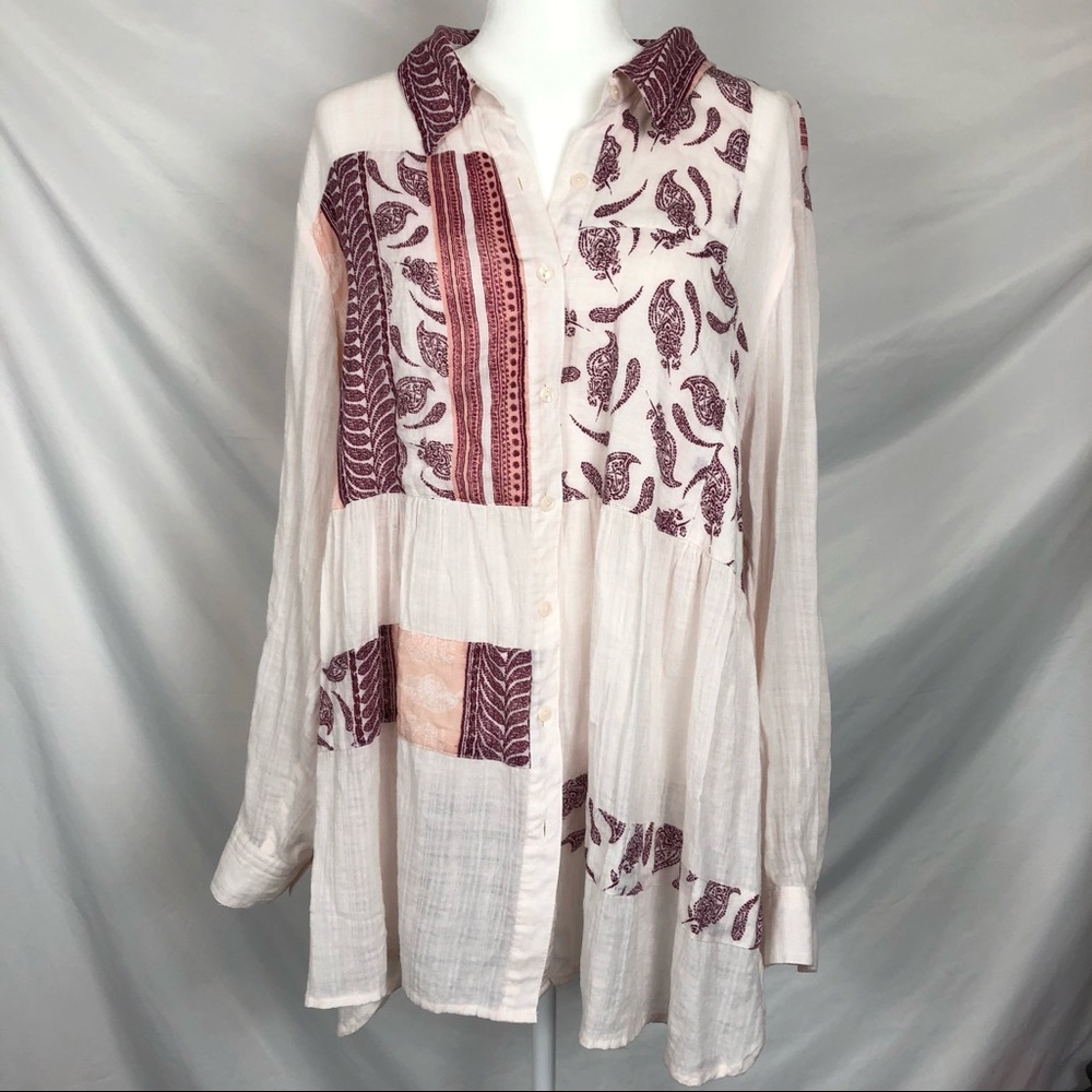 Flowy Style & Co Paisley Pink Red Long Sleeve Top